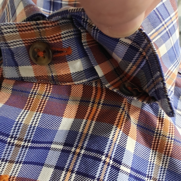 David Donahue Men’s M Shirt Blue Orange Plaid Long Sleeve Button Up 100% Cotton - Picture 11 of 11